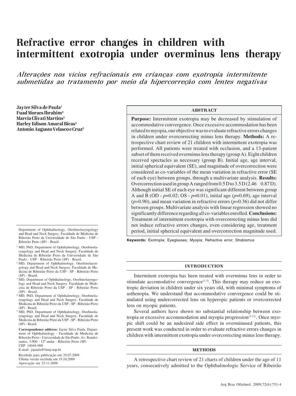 Refractive Error Changes in Children with Intermittent Exotropia Under Overminus Lens Therapy
