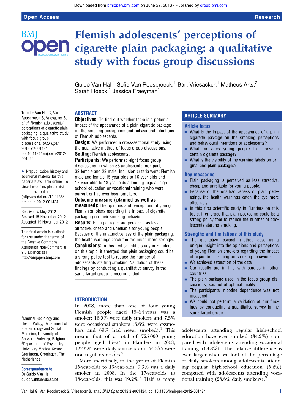 Flemish Adolescents' Perceptions of Cigarette Plain Packaging: a Qualitative Study with Focus Group Discussions
