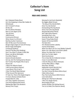 Collector's Item Song List