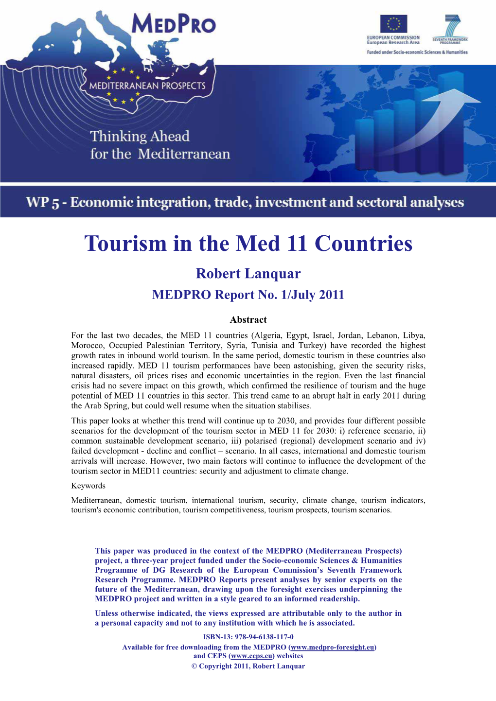 Tourism in the Med 11 Countries Robert Lanquar MEDPRO Report No