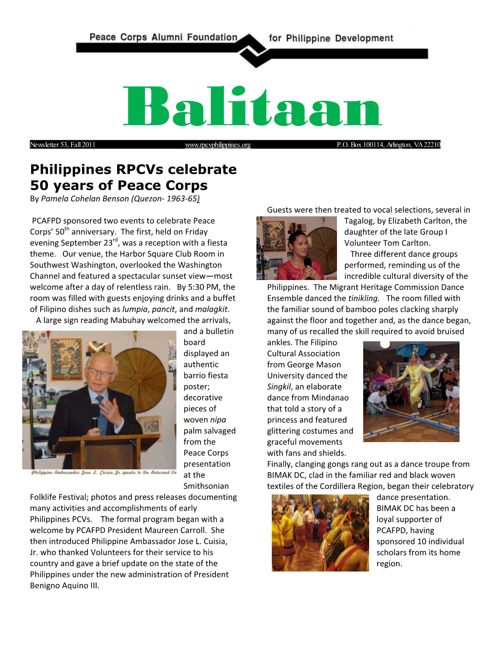 Philippines Rpcvs Celebrate 50 Years of Peace Corps