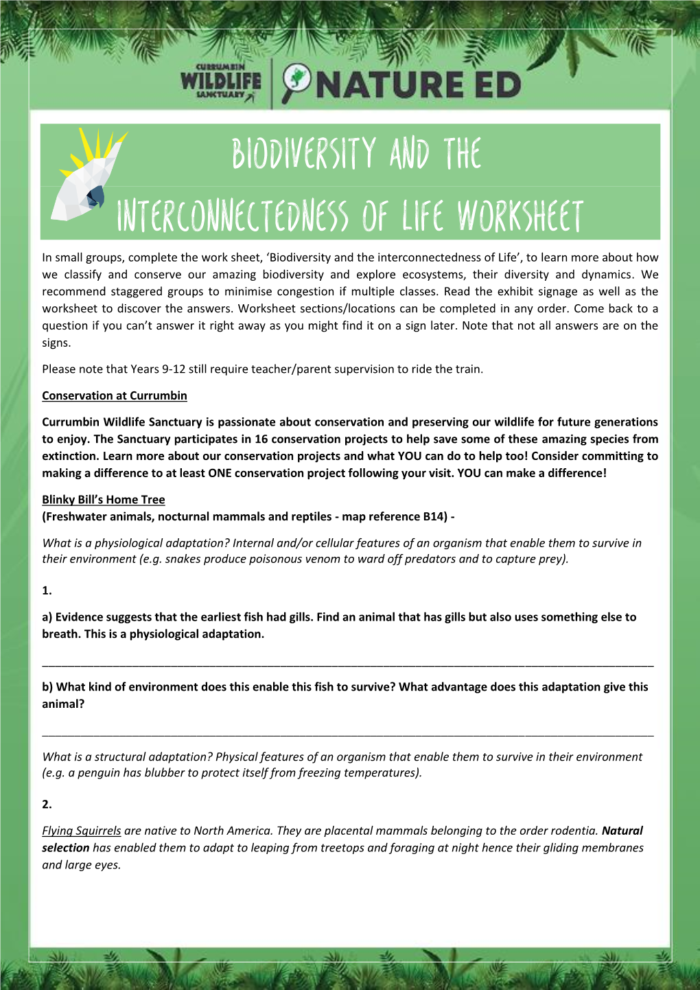 Biodiversity and the Interconnectedness of Life Worksheet