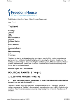 Freedom in the World 2018 Thailand