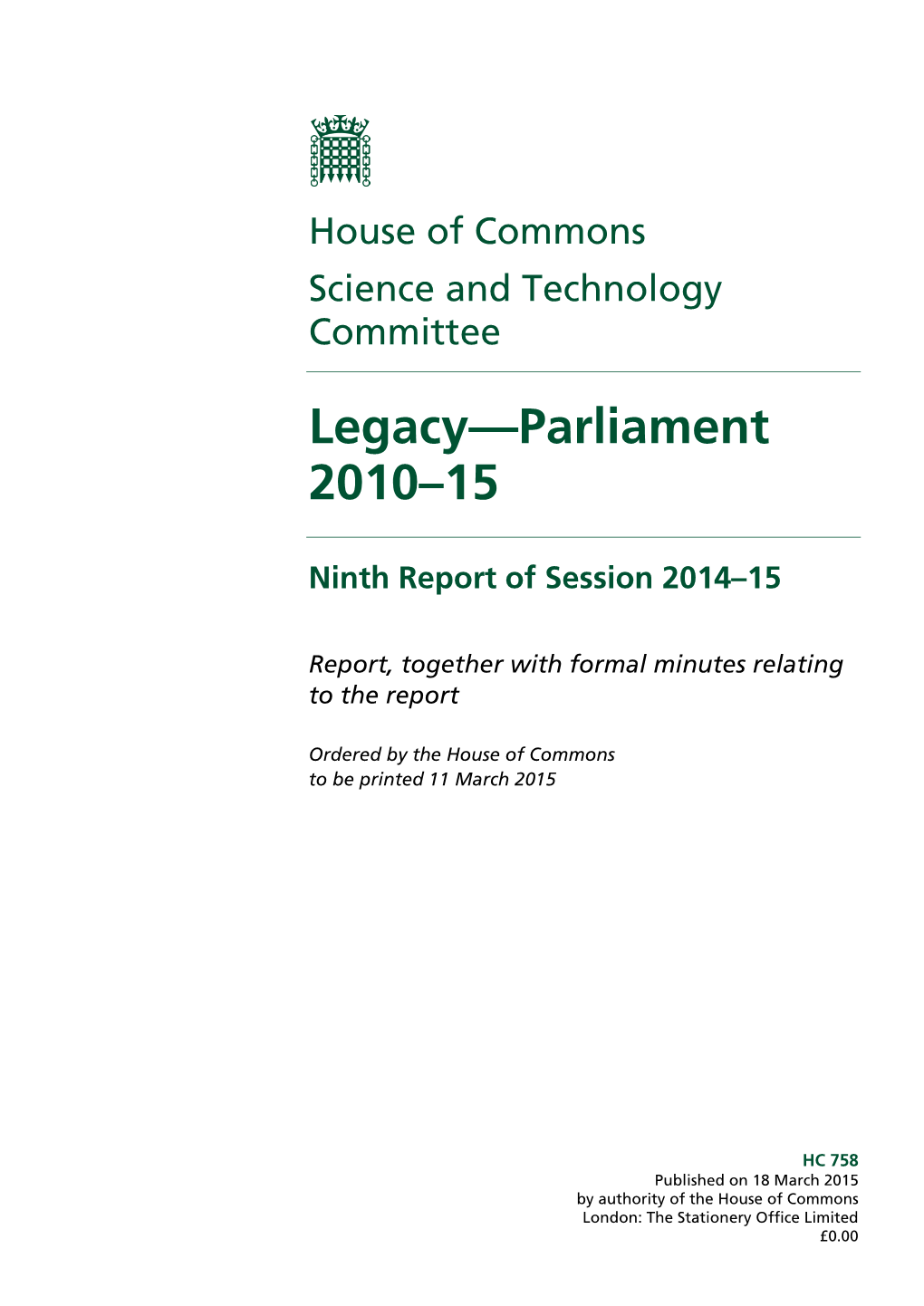 Legacy: Parliament 2010–15