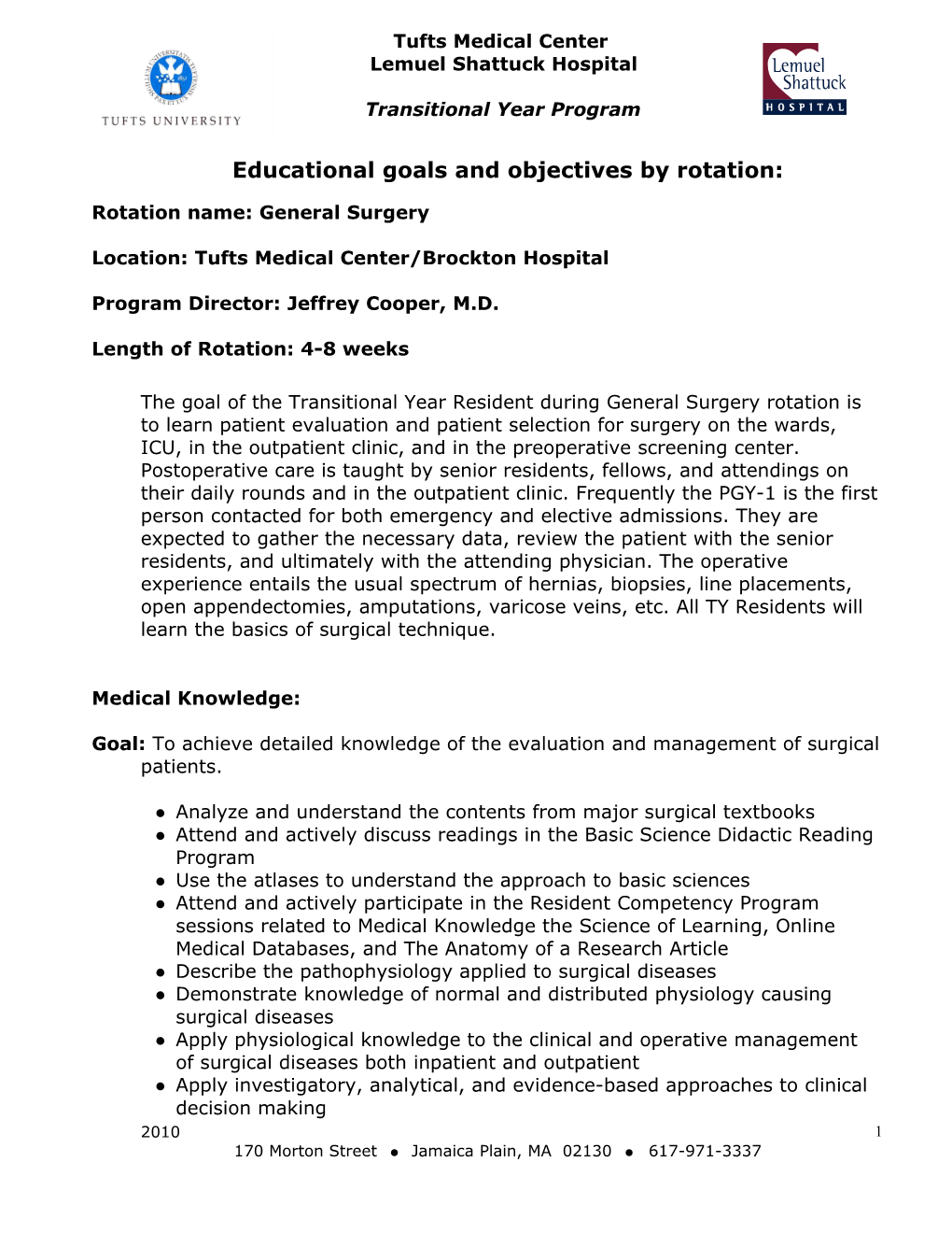 Educational Goals and Objectives by Rotation