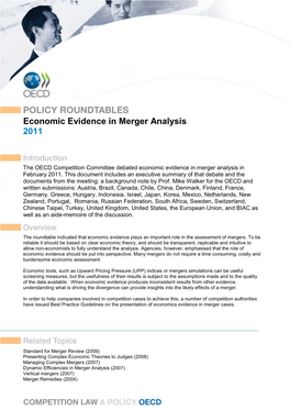 Economic Evidence in Merger Analysis DAF/COMP(2011)23