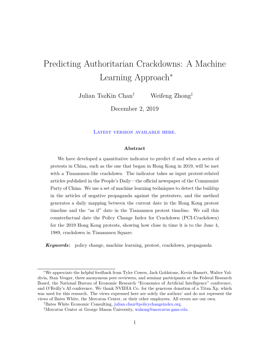 Predicting Authoritarian Crackdowns: a Machine Learning Approach∗
