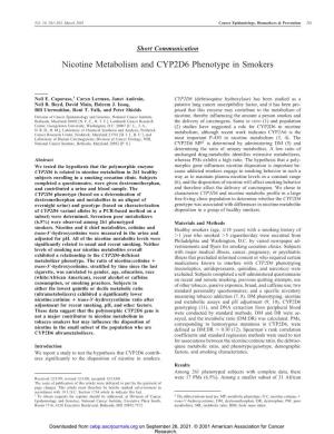 Nicotine Metabolism and CYP2D6 Phenotype in Smokers
