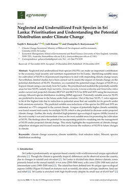 Neglected and Underutilized Fruit Species in Sri Lanka: Prioritisation and Understanding the Potential Distribution Under Climate Change