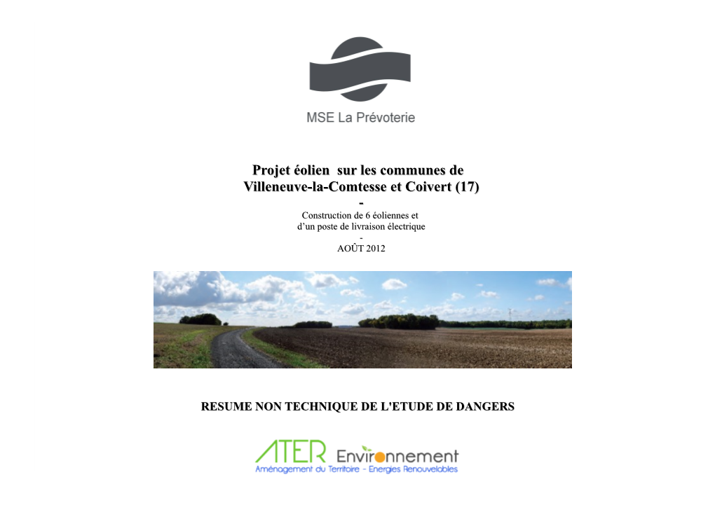 Projet Éolien Sur Les Communes De Villeneuve-La-Comtesse Et Coivert