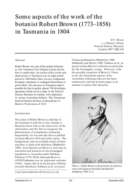 Some Aspects of the Work of the Botanist Robert Brown (1773–1858) in Tasmania in 1804