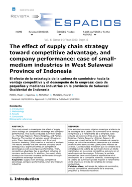 The Effect of Supply Chain Strategy Toward Competitive Advantage, and Company Performance: Case of Small- Medium Industries in West Sulawesi Province of Indonesia