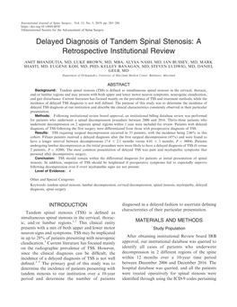 Delayed Diagnosis of Tandem Spinal Stenosis: a Retrospective Institutional Review