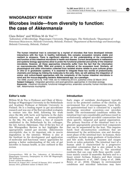 Microbes Inside&Mdash;From Diversity to Function: the Case of Akkermansia