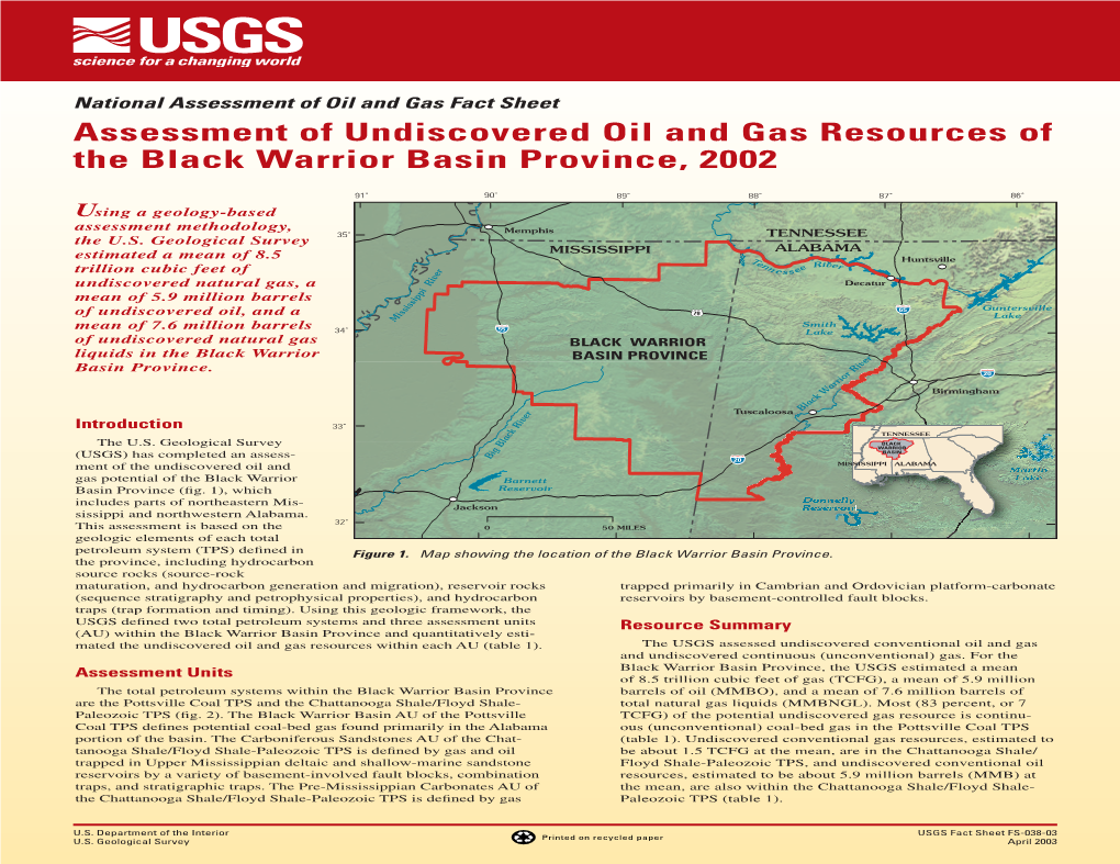 Assessment of Undiscovered Oil and Gas Resources of the Black Warrior Basin Province, 2002