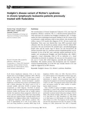 Hodgkin's Disease Variant of Richter's Syndrome in Chronic Lymphocytic Leukaemia Patients Previously Treated with Fludarabin