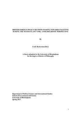 British Foreign Policy Decision-Making Towards Palestine During the Mandate (1917-1948): a Poliheuristic Perspective