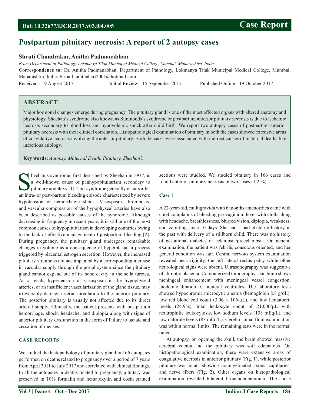 Case Report Postpartum Pituitary Necrosis