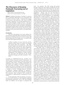 The Discourse of Keeping Hydraulic Fracturing out of Legislation