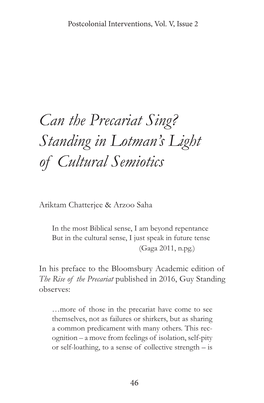 Can the Precariat Sing? Standing in Lotman's Light of Cultural Semiotics
