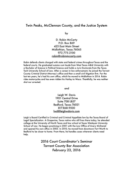 Twin Peaks, Mcclennan County, and the Justice System 2016 Court