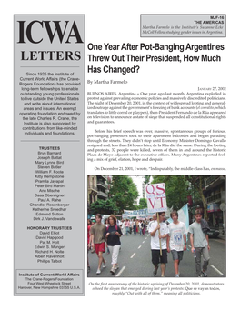 One Year After Pot-Banging Argentines LETTERS Threw out Their President, How Much