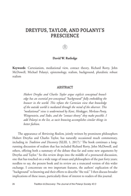 Dreyfus, Taylor, and Polanyi's Prescience