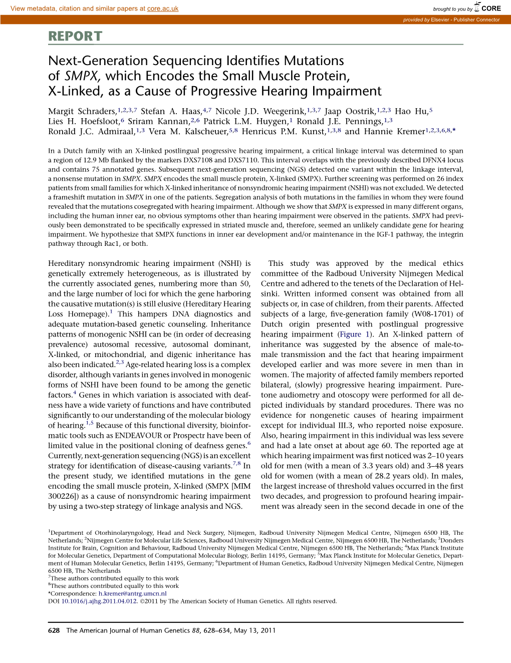 Next-Generation Sequencing Identifies Mutations of SMPX, Which Encodes the Small Muscle Protein, X-Linked, As a Cause of Progres