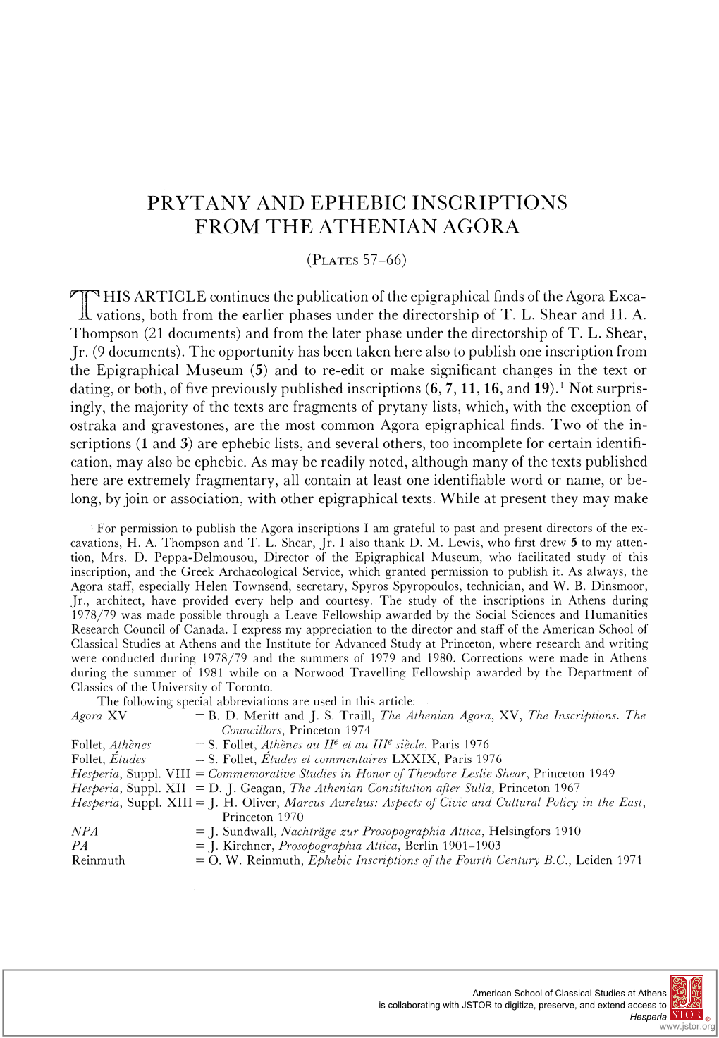 Prytany and Ephebic Inscriptions from the Athenian Agora