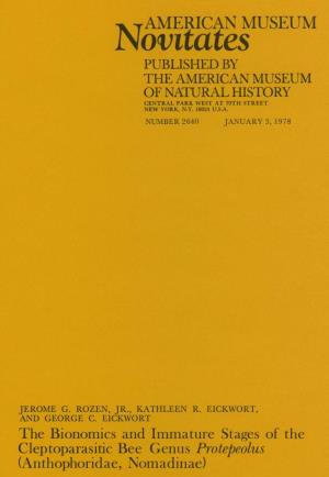 Novitates PUBLISHED by the AMERICAN MUSEUM of NATURAL HISTORY CENTRAL PARK WEST at 79TH STREET, NEW YORK, N.Y