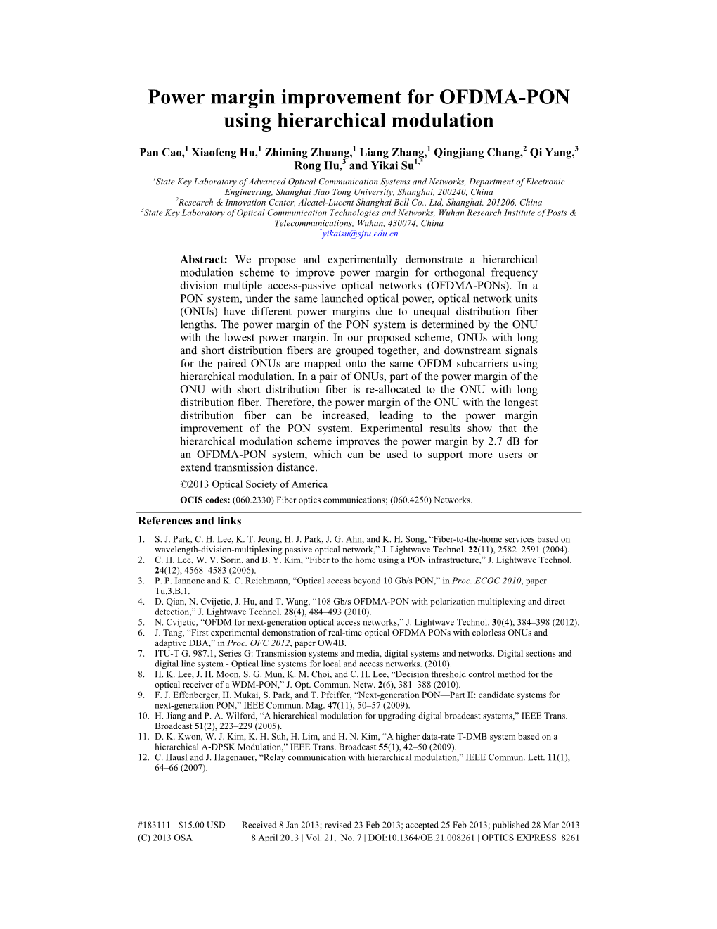 Power Margin Improvement for OFDMA-PON Using Hierarchical Modulation