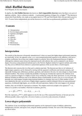 Abel–Ruffini Theorem - Wikipedia, the Free Encyclopedia