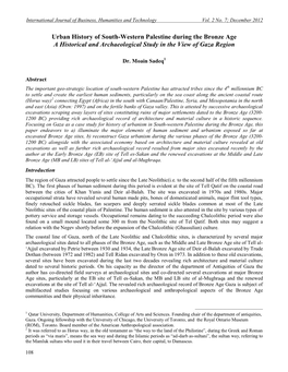 Urban History of South-Western Palestine During the Bronze Age a Historical and Archaeological Study in the View of Gaza Region