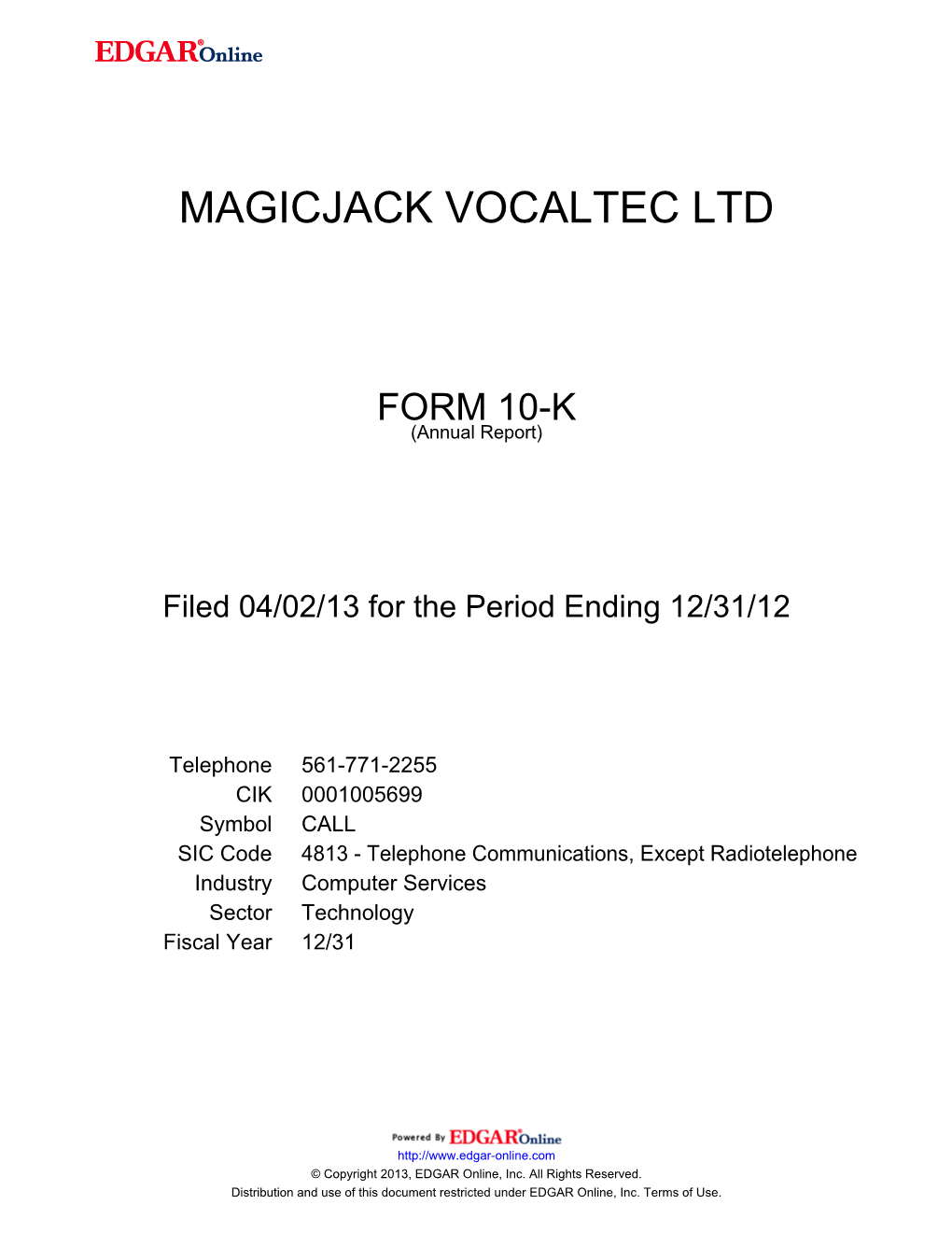Magicjack Vocaltec Ltd