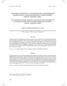 Analisis Cualitativo Y Cuantitativo De La Diversidad De Mariposas De La Estacion Biologica Senda Darwin, Chiloe, X Region, Chile1