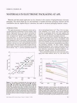 Materials in Electronic Packaging at Apl