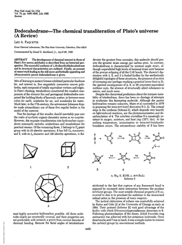 Dodecahedrane-The Chemical Transliteration of Plato's Universe (A Review) LEO A