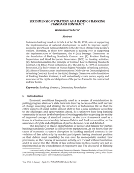 Six Dimension Strategy As a Basis of Banking Standard Contract