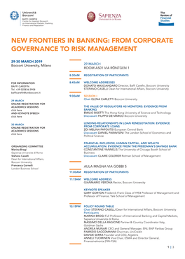 New Frontiers in Banking: from Corporate Governance to Risk Management