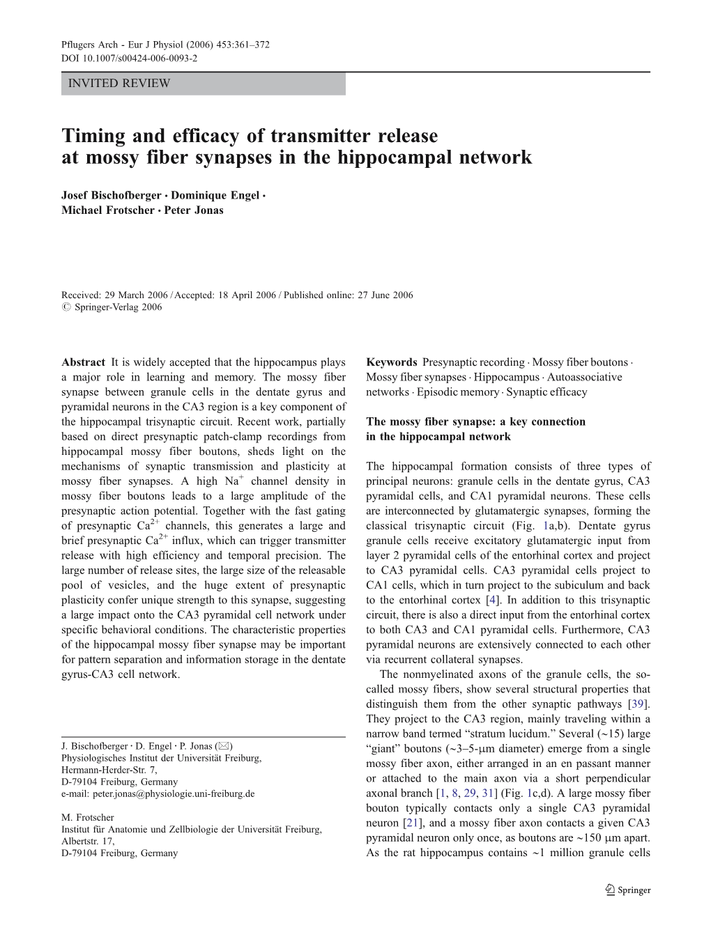 Timing and Efficacy of Transmitter Release at Mossy Fiber Synapses in the Hippocampal Network