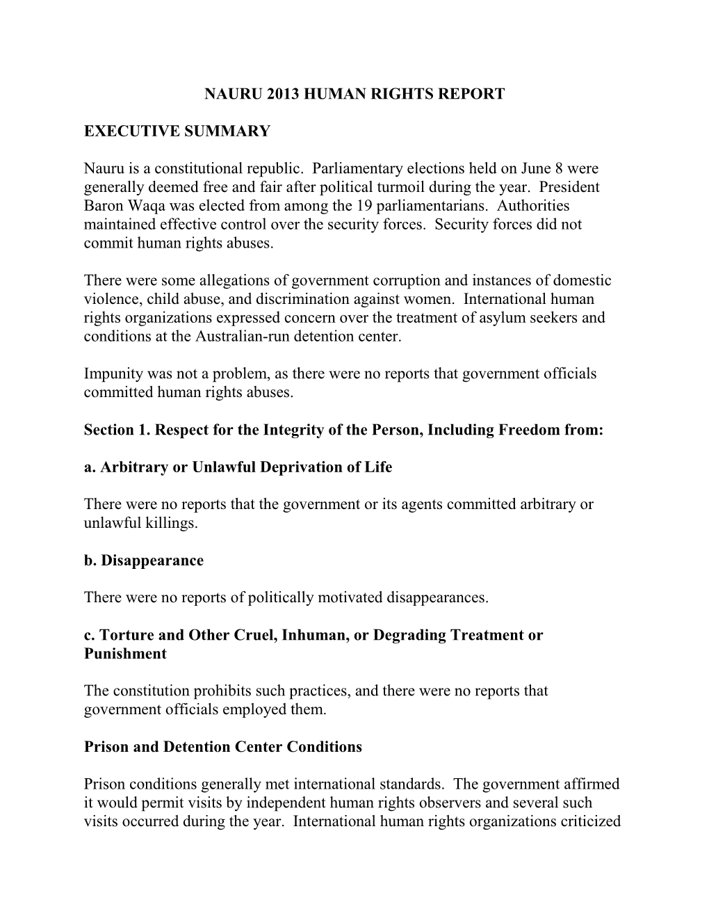 Nauru 2013 Human Rights Report