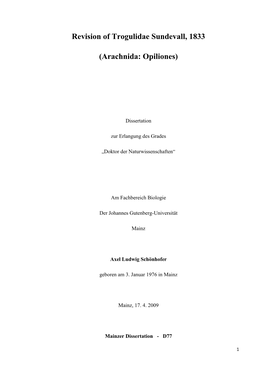 Revision of Trogulidae Sundevall, 1833 (Arachnida: Opiliones)