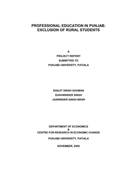 Professional Education in Punjab: Exclusion of Rural Students