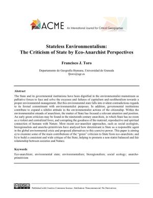 Stateless Environmentalism: the Criticism of State by Eco-Anarchist Perspectives