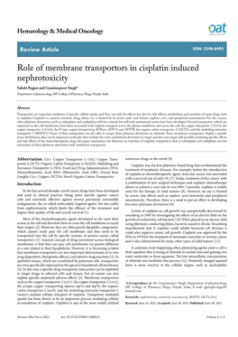 Role of Membrane Transportors in Cisplatin Induced Nephrotoxicity