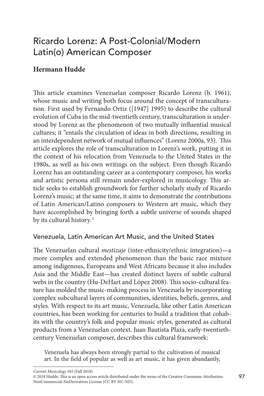 Ricardo Lorenz: a Post-Colonial/Modern Latin(O) American Composer