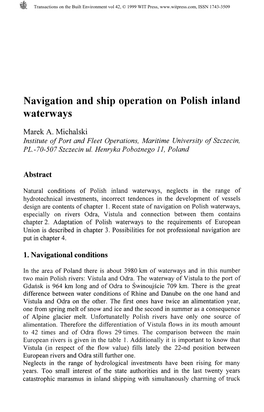 Navigation and Ship Operation on Polish Inland Waterways Marek A