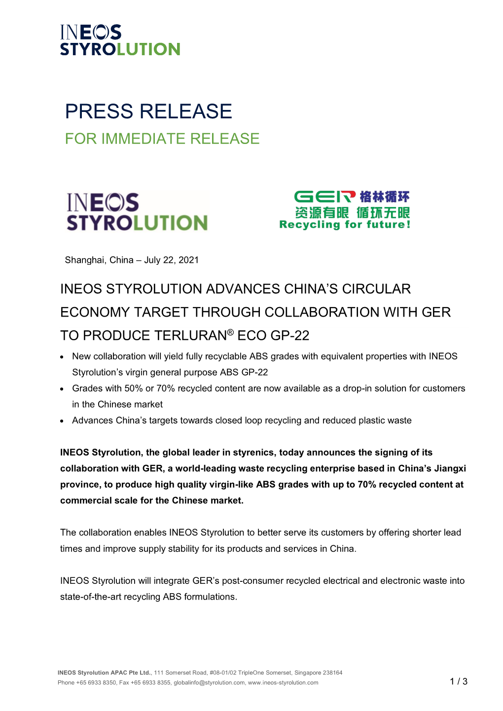 Ineos Styrolution Advances China's Circular Economy