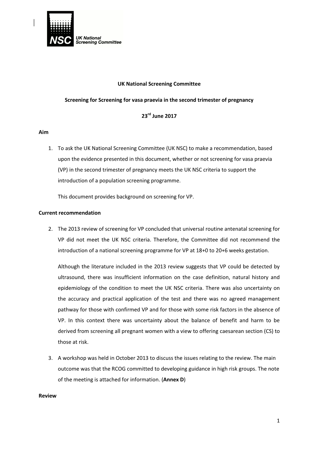 UK NSC Coversheet & Consultation Responses Vasa Praevia (2017)