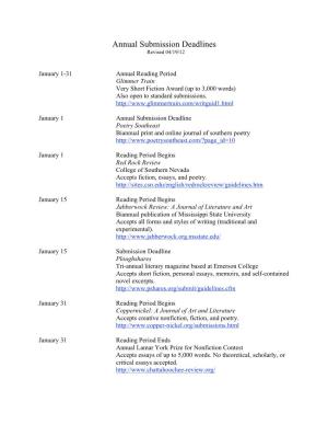 2012 Annual Submission Deadlines List